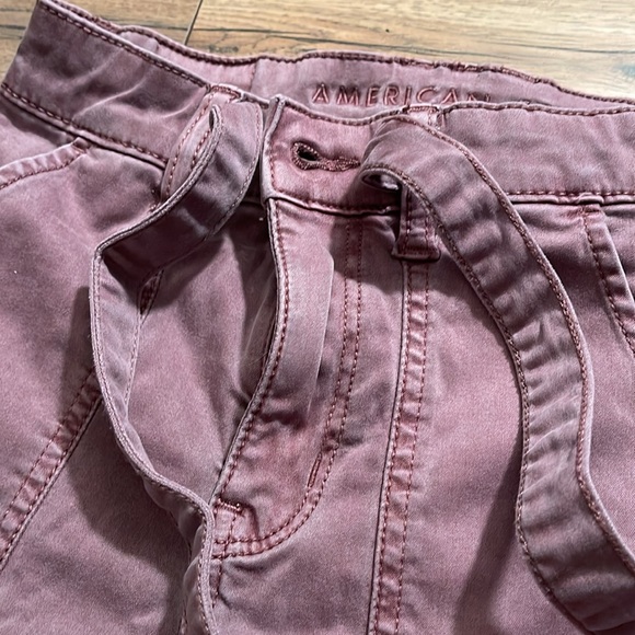 Like New American Eagle Front Tie Super Stretch Jeggings Hi-Rise Size 00 Mauve - Picture 2 of 5